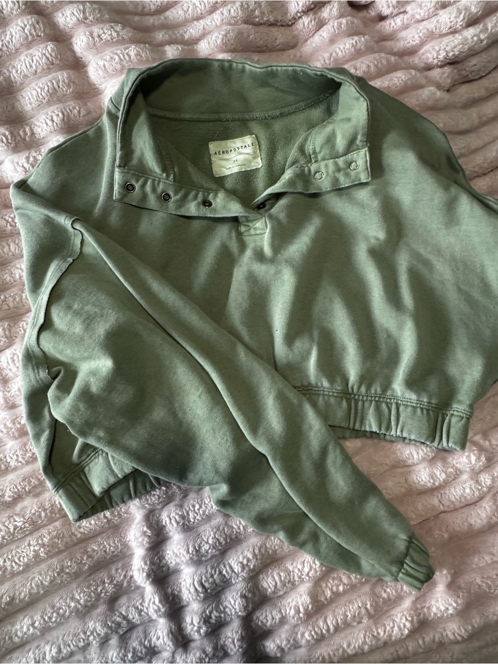 Aéropostale Sage Green Snap-Up Cropped Hoodie